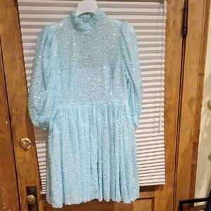 Selkie Blue Sequin Babydoll Dress Sz XL